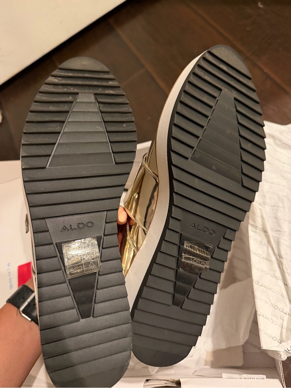 Aldo Metallic Gold Platform Mule Loafers - Picture 7 of 8